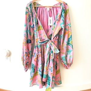 NWT Banjanan Colorful Printed Wrap Mini Dress